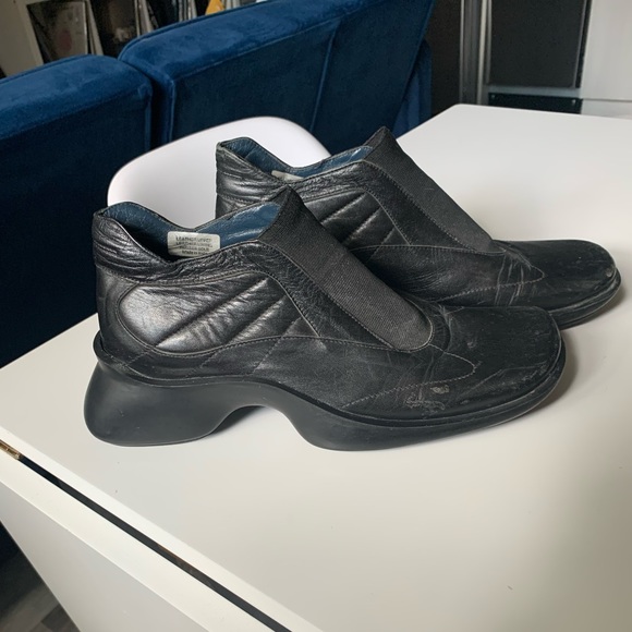 vintage 90s black leather platform slip on shoes - Picture 11 of 12